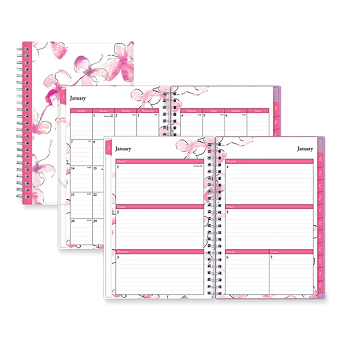 Blue Sky Breast Cancer Awareness Create-Your-Own Cover Weekly/Monthly Planner, Orchid Artwork, Pink/White, 12-Month (Jan to Dec): 2024