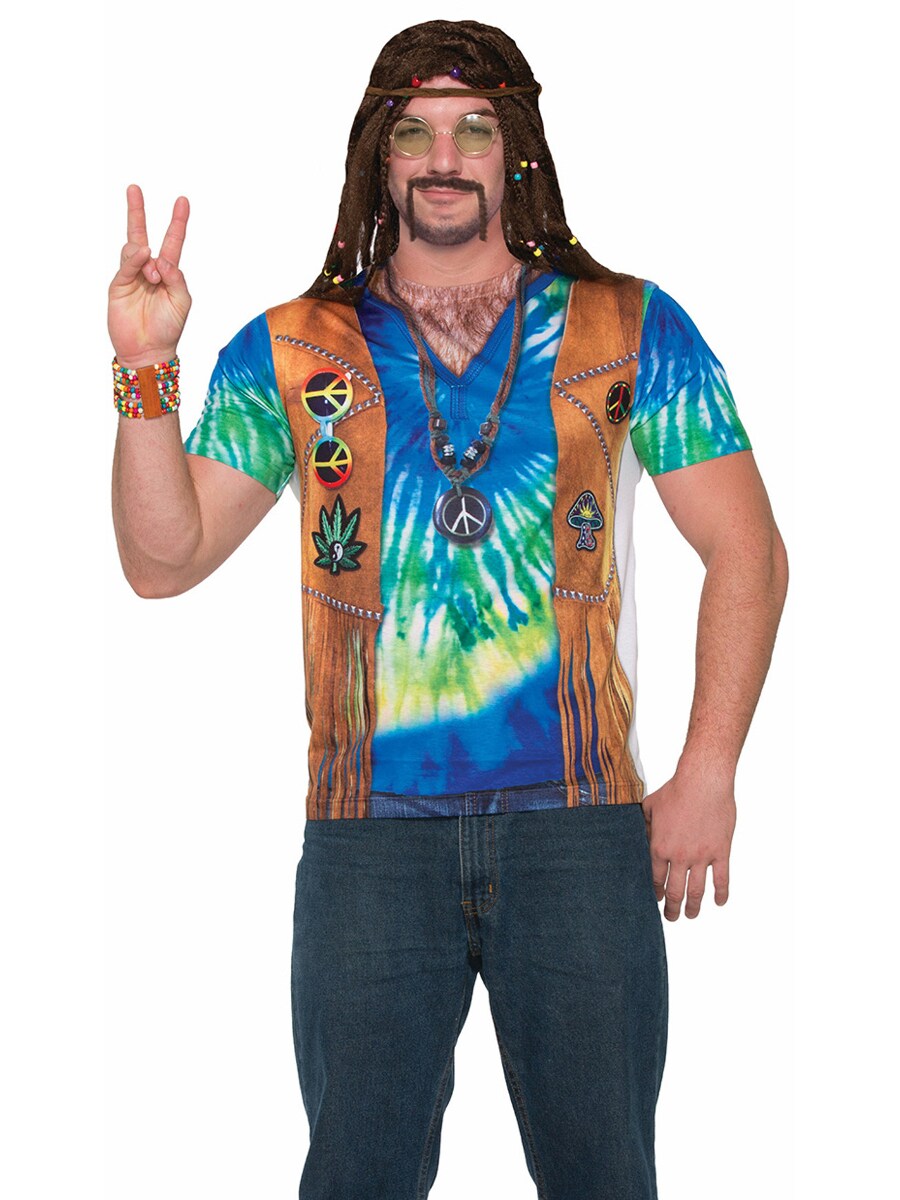 Adult&#x27;s Mens 60s Peace Time Hippie Printed Costume Sublimation Shirt