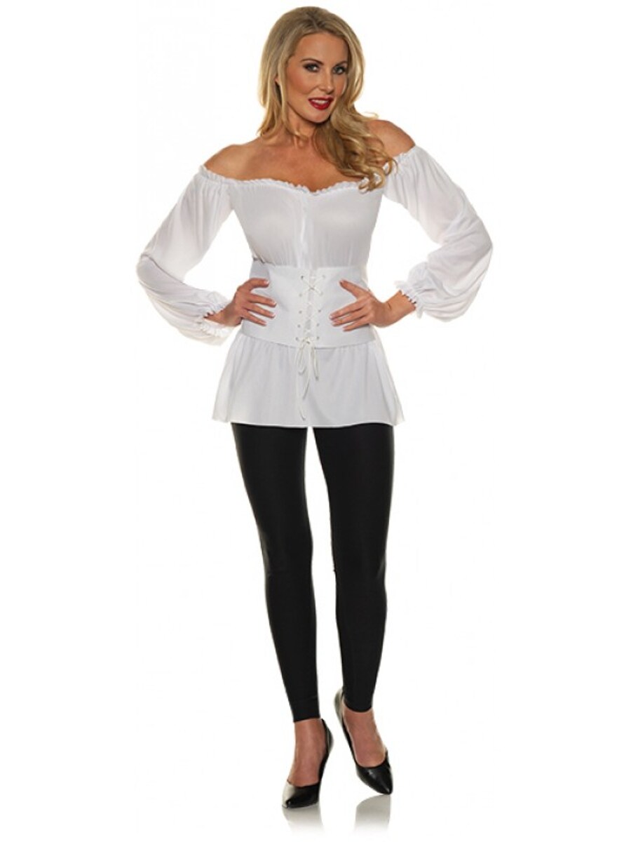 Women&#x27;s White Renaissance Long Sleeve Costume Peasant Shirt