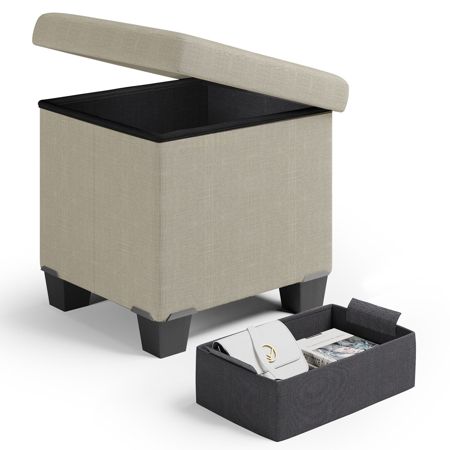 StorageBud Storage Ottoman Bench with Storage Bins