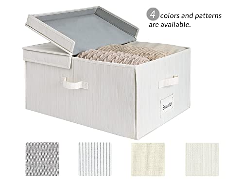 StorageWorks Storage Box with Lid, Foldable Clothes Closet Organizer, Mixing of Beige, White &#x26; Ivory, Bamboo Style, Extra Large, 58.7L Huge Capacity
