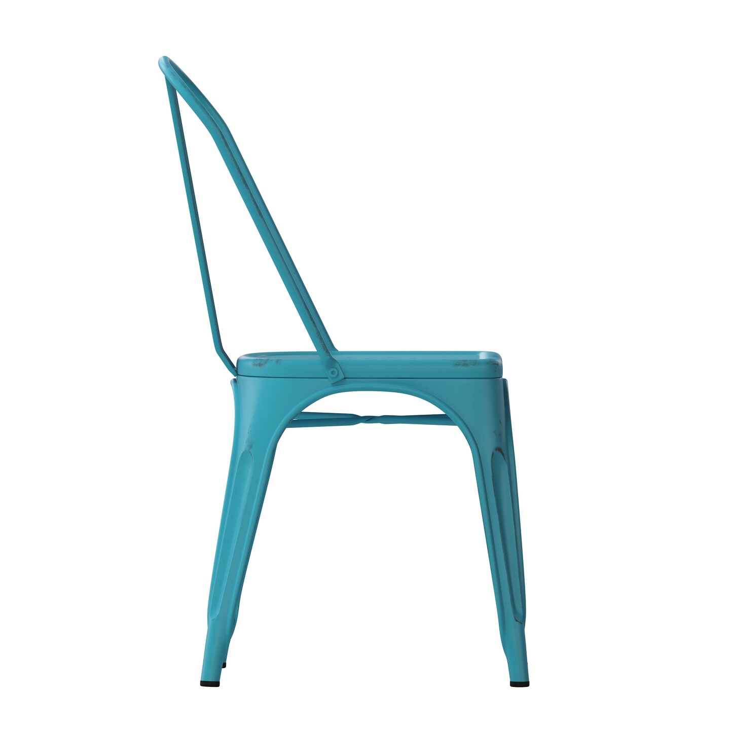 Emma and Oliver Commercial Grade 4 Pack Distressed Metal Indoor-Outdoor Stackable Chair