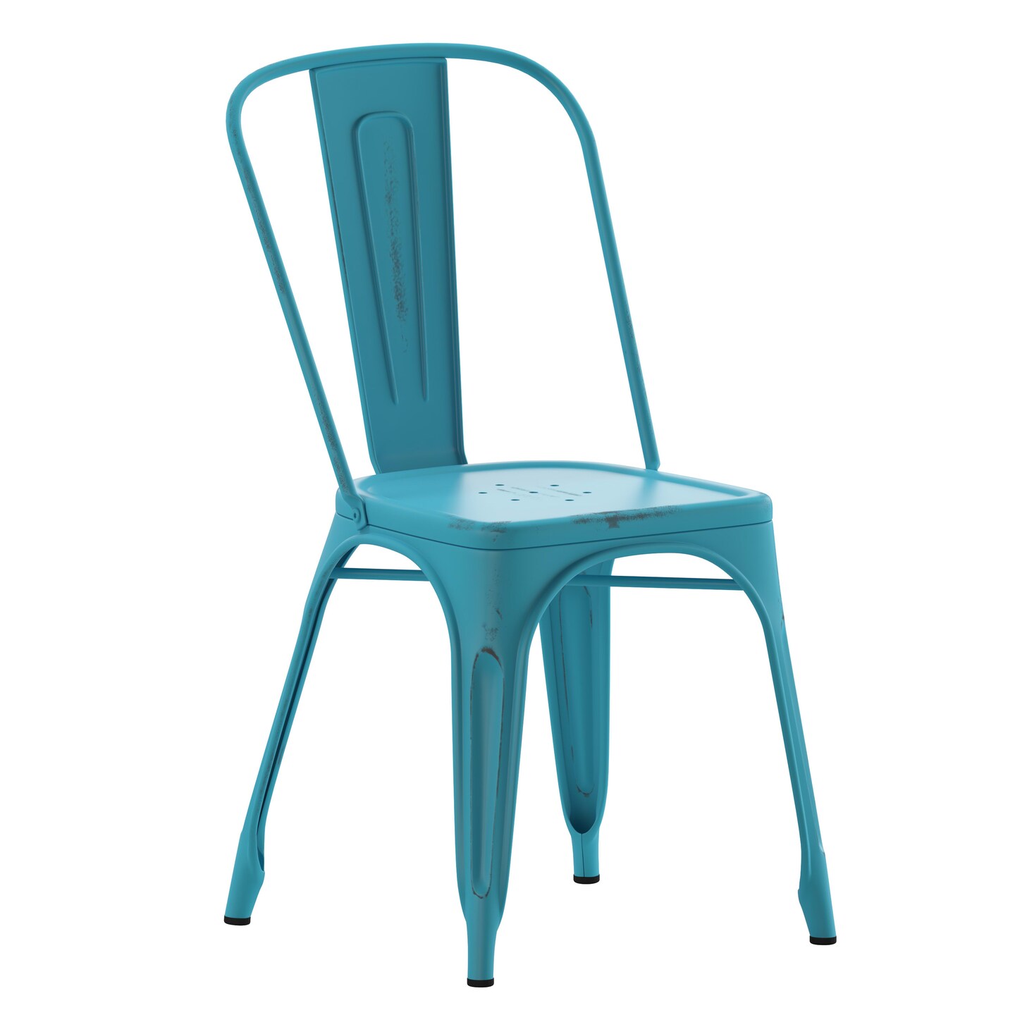 Emma and Oliver Commercial Grade Distressed Colorful Metal Indoor-Outdoor Stackable Chair