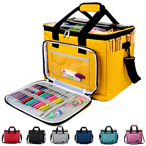 Hoshin Knitting Bag for Yarn Storage, High Capacity Yarn Totes Organizer  with Inner Divider Portable for Carrying Project, Knitting Needles(up to