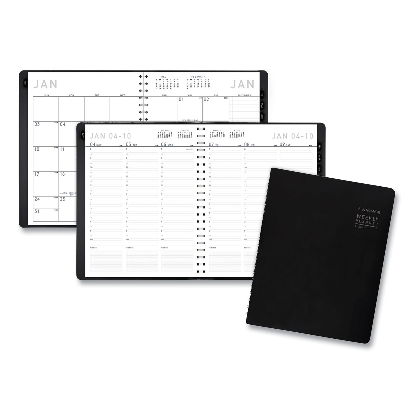 At-A-Glance Contemporary Weekly/Monthly Planner, Vertical-Column Format, 11 x 8.25, Black Cover, 12-Month (Jan to Dec): 2024