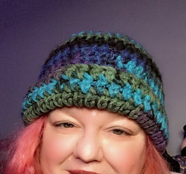 Hand Crochet Blue Green Black Purple Winter Beanie, Cozy and 