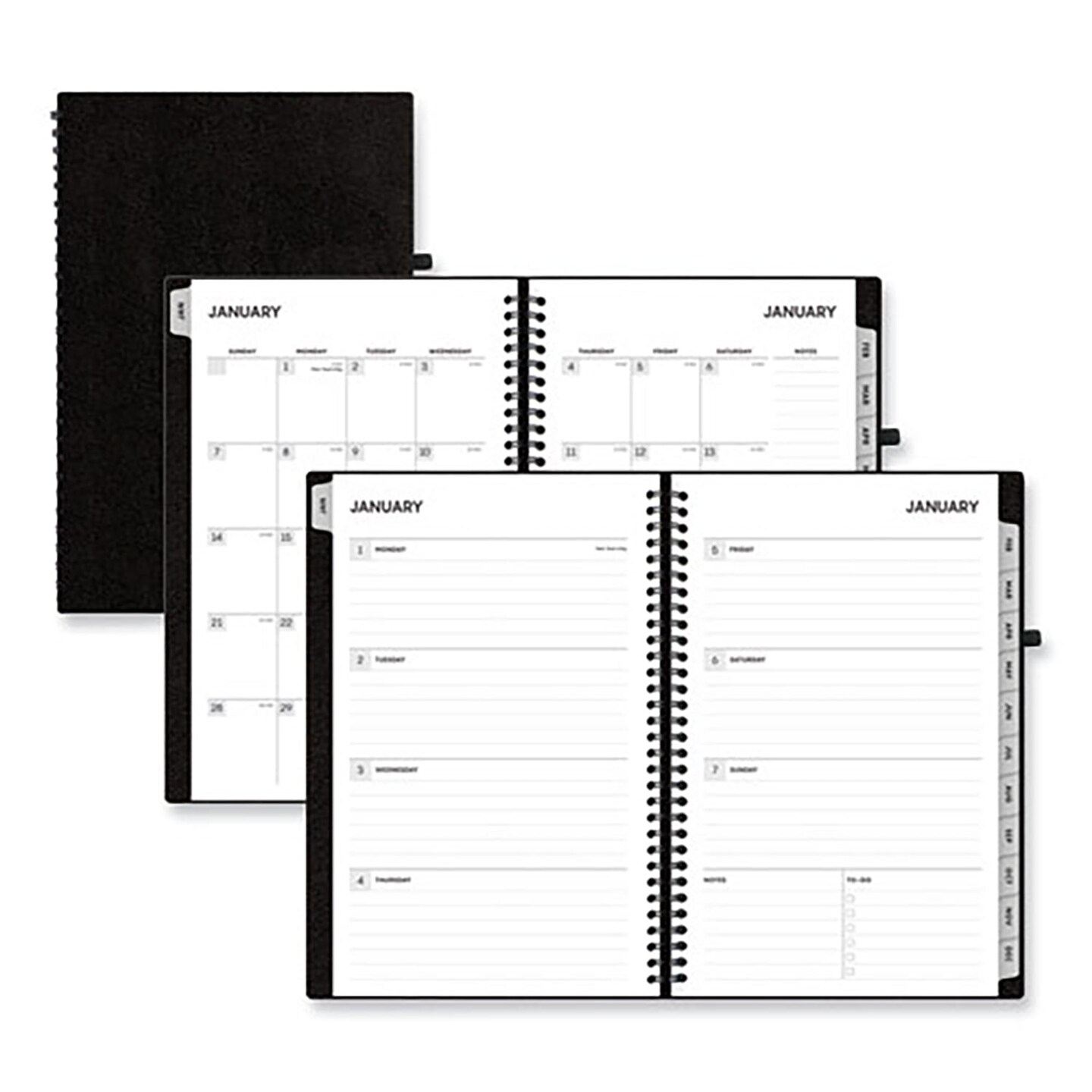 Aligned Weekly/Monthly Planner, 8 x 5, Black Cover, 12-Month (Jan to Dec): 2024