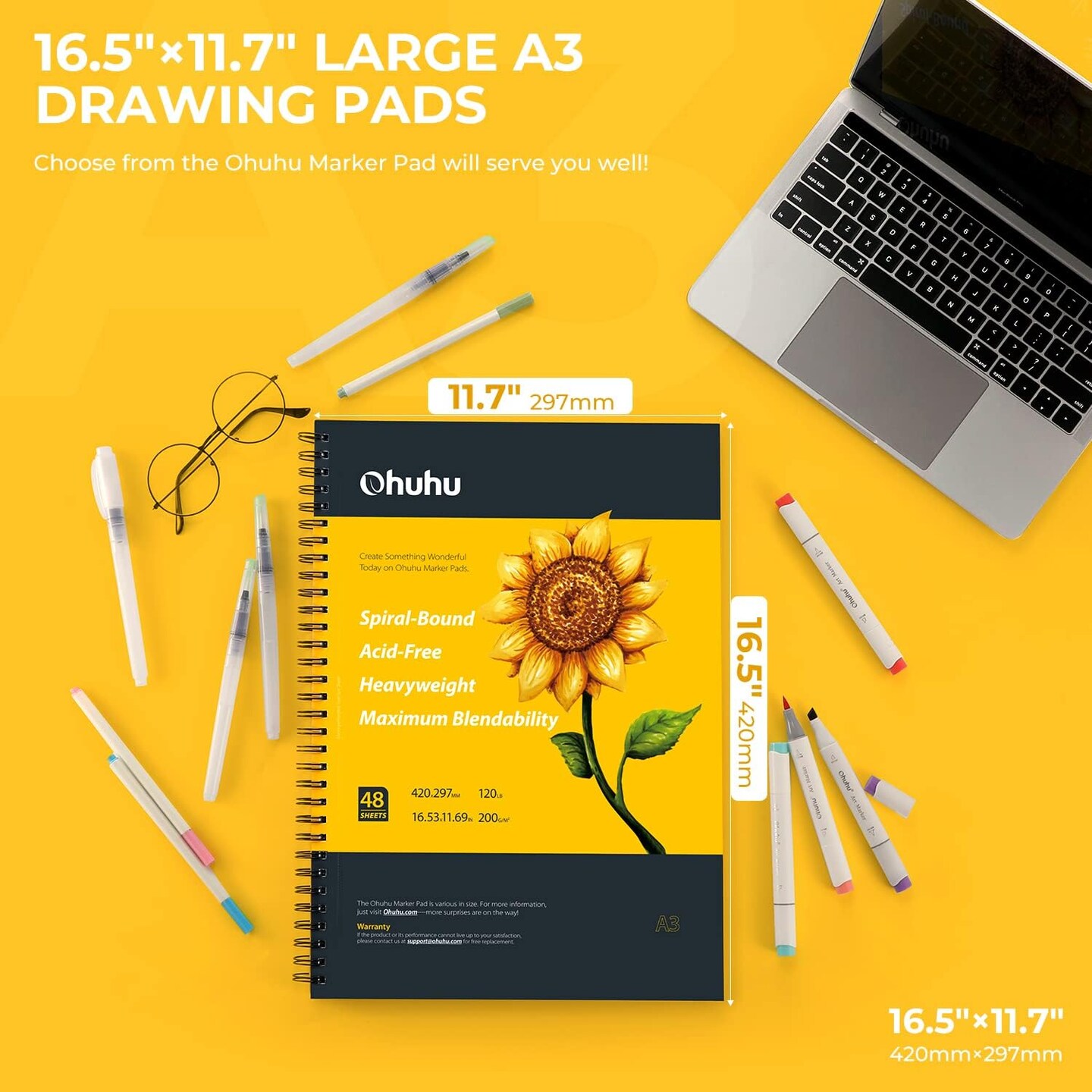 Ohuhu Marker Pads Art Sketchbook, 16.5x11.7 XL A3 Large Paper
