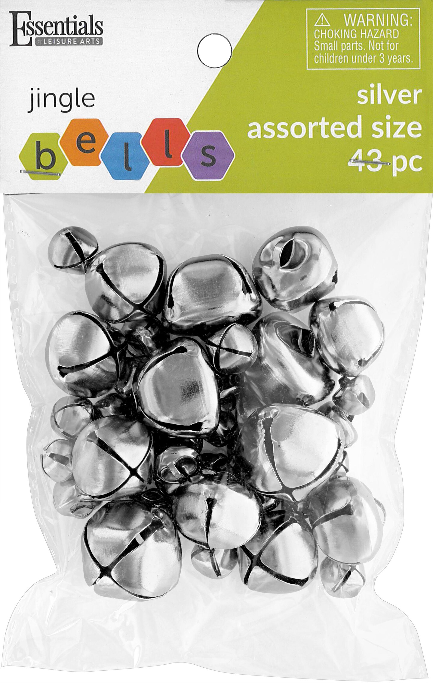 Essentials By Leisure Arts Jingle Bells Assorted Sizes Silver 43pc - Silver Craft Bells in 3 Sizes for Holiday Ornaments, DIY Decorations, Jewelry, and Crafts