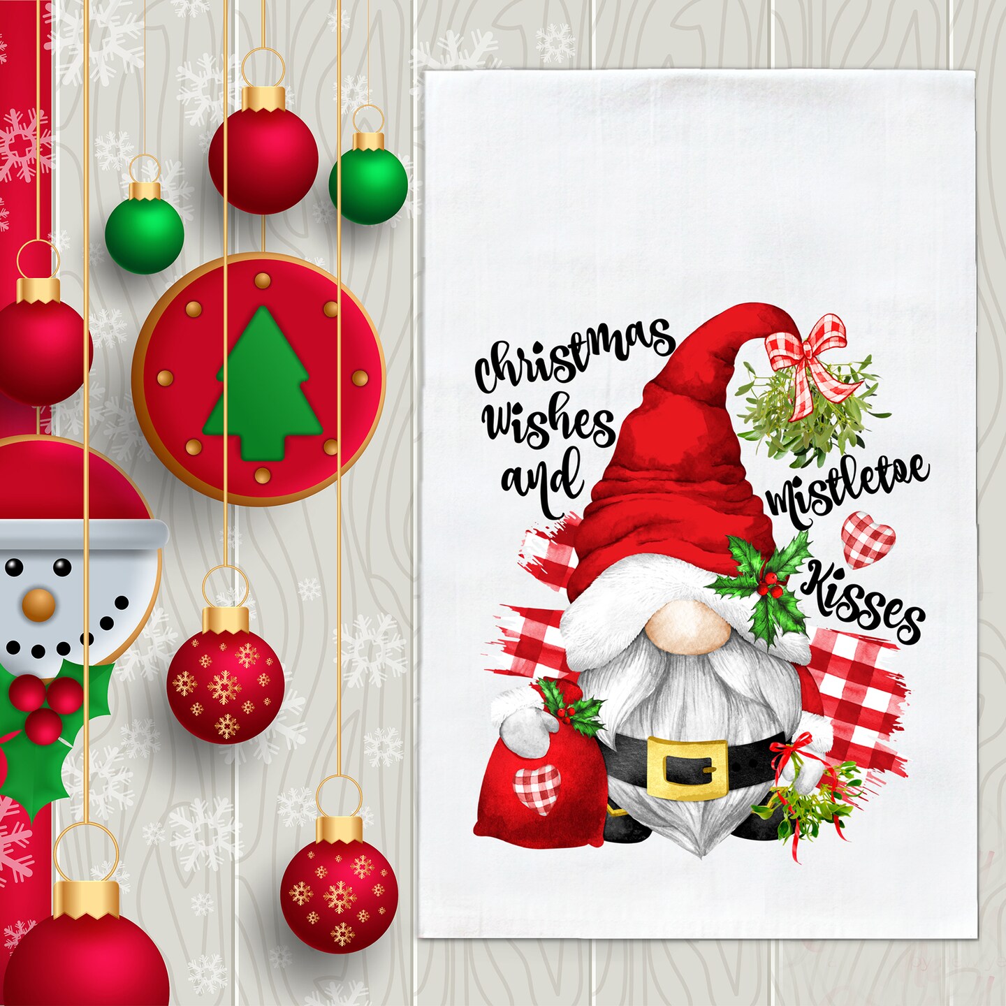 Christmas Wishes Santa Kisses Gnome Decorative Kitchen Dish Towel