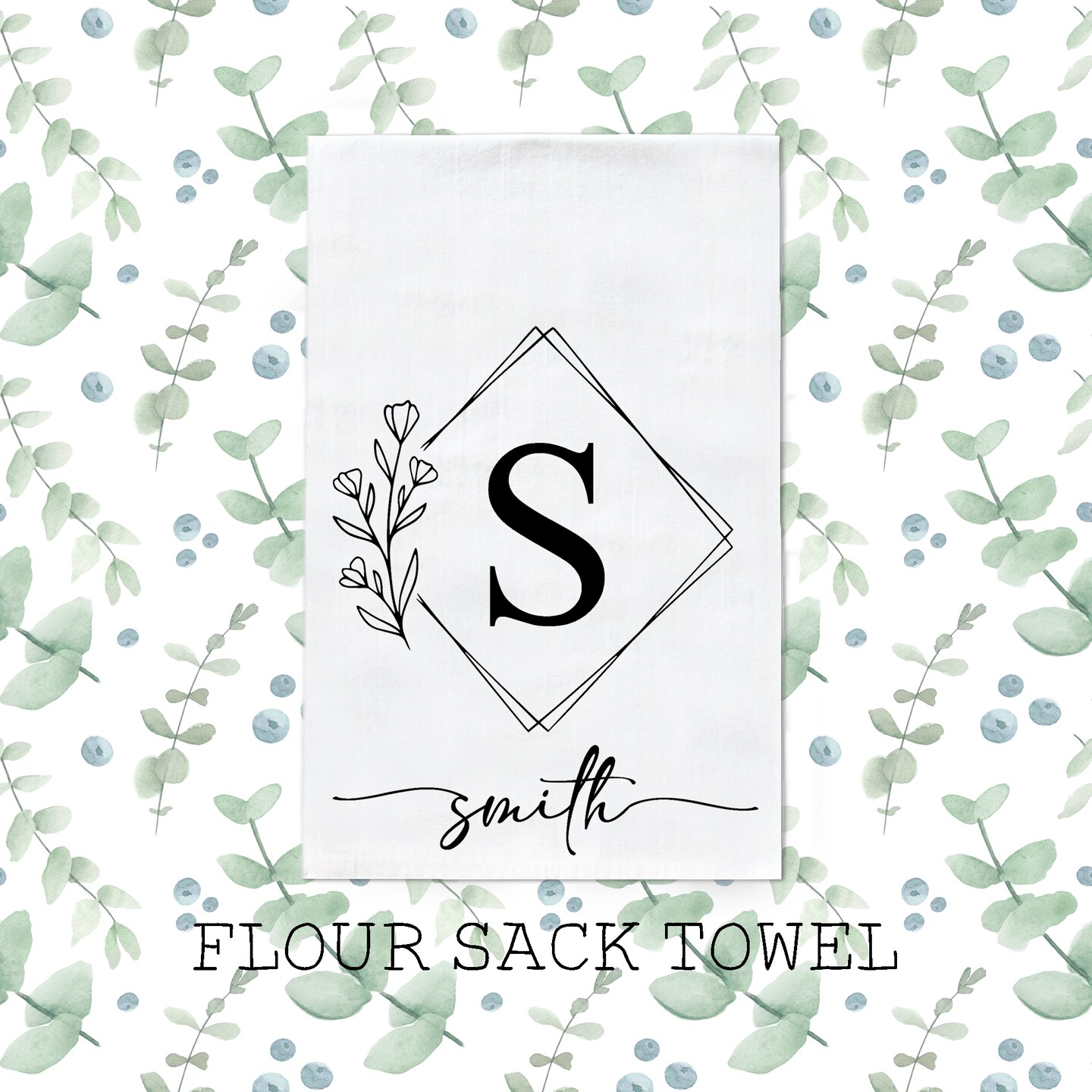 Personalized Flour Sack Kitchen Towels, Custom Monogrammed Tea