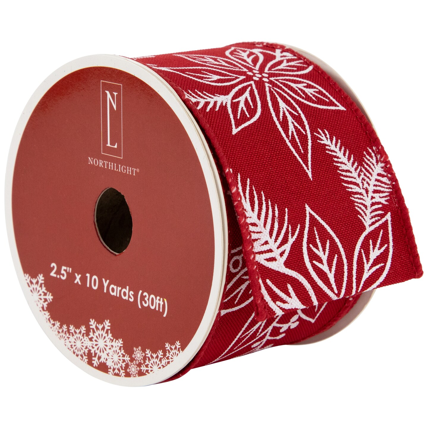 Northlight Red and White Floral Print Wired Craft Christmas Ribbon 2.5" x 10 Yards
