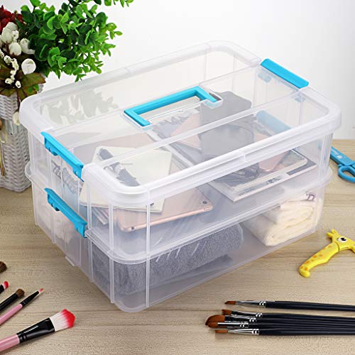 BTSKY 2 Layer Stack & Carry Box, Plastic Multipurpose Portable Storage  Container Box Handled Organizer Storage Box for Organizing Stationery,  Sewing, Art Craft, Jewelry and Beauty Supplies Blue