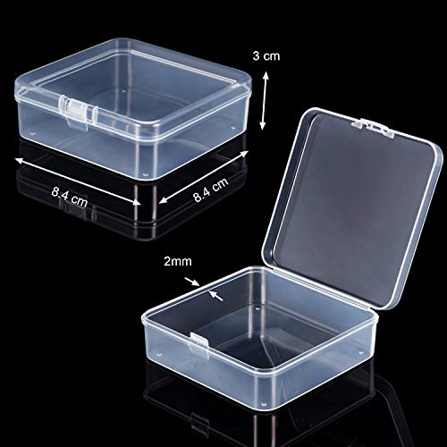 24 Packs Small Clear Plastic Beads Storage Containers Box with Hinged Lid for Storage of Small Items, Crafts, Jewelry, Hardware, 3.3 x 3.3 x 1.2 in