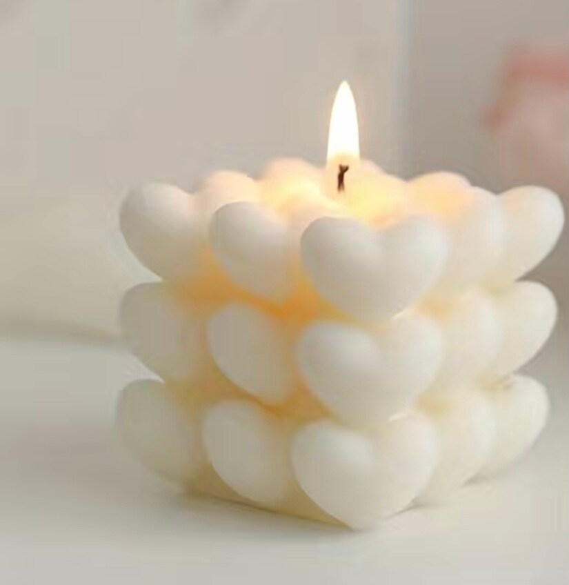 Heart shaped Cube candle, Pillar candle, Soy candle