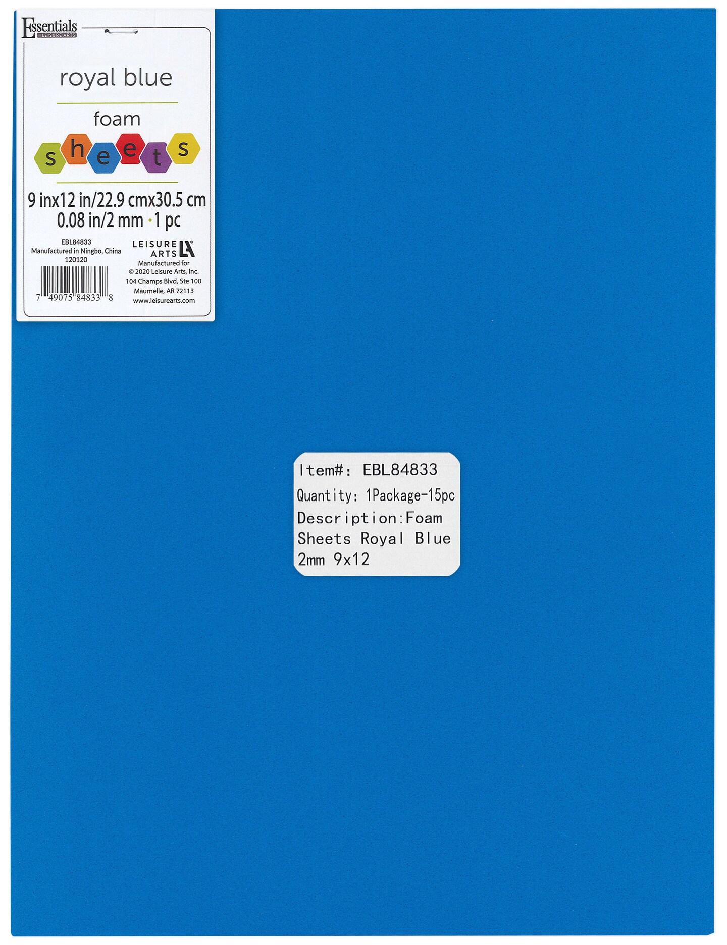 Essentials By Leisure Arts Arts Foam Sheet 9x12&#x22; 2mm Royal Blue 15pc