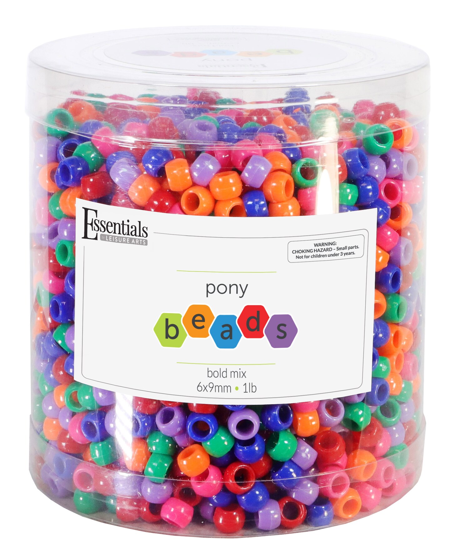 Essentials by Leisure Arts Pony Bead 6mm x 9mm Bold Mix Opaque Plastic Pony Beads Bulk 1lb for Arts, Crafts, Bracelet, Necklace, Jewelry Making, Earring, Hair Braiding