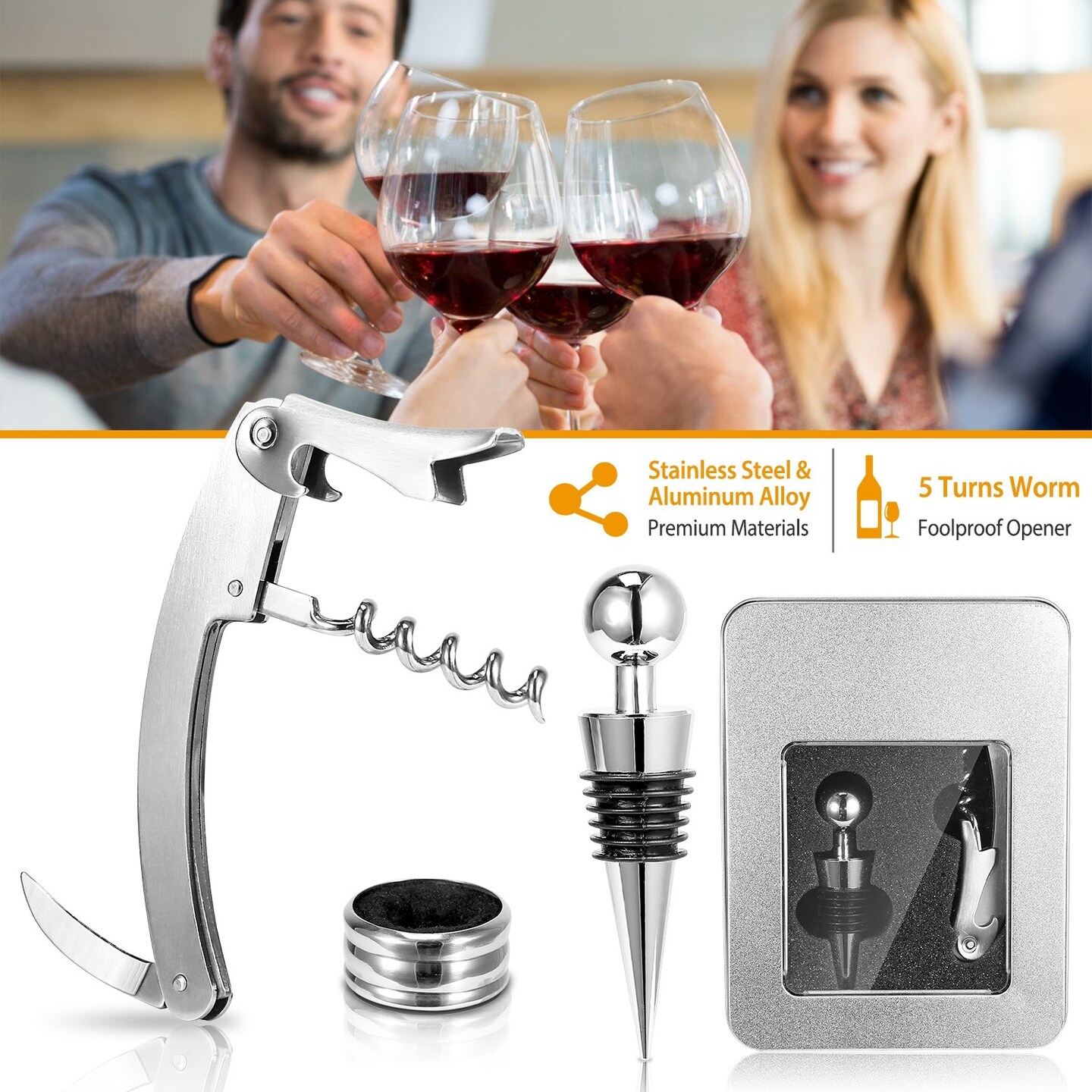 3Pcs Corkscrew Bottle Opener Set Tool - Foil Cutter Drip Collar Protector Cork Stopper Wine Bottle Cap Opener