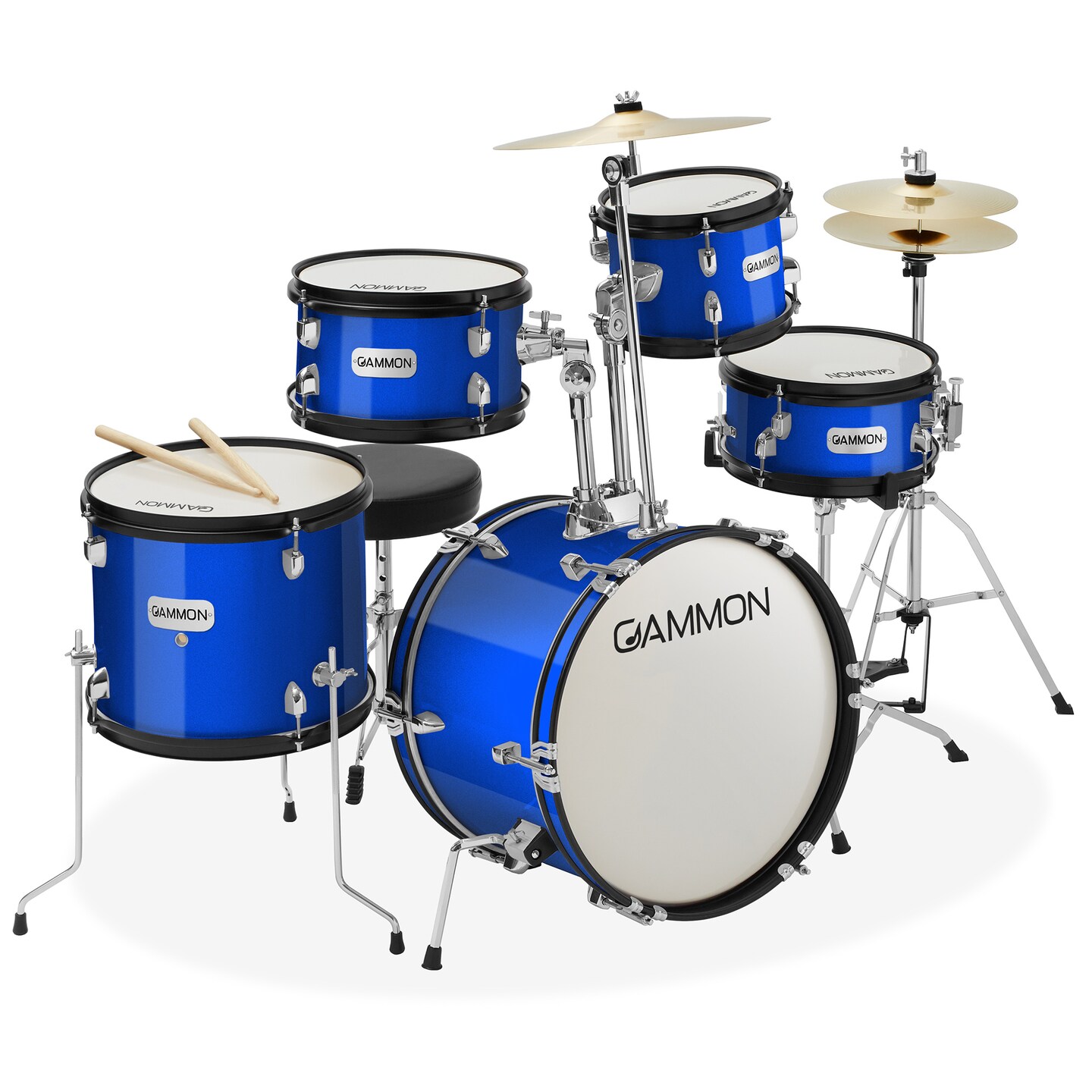 Gammon Percussion 5-Piece Junior Starter Drum Kit with Cymbals, Hardware, Sticks, & Throne