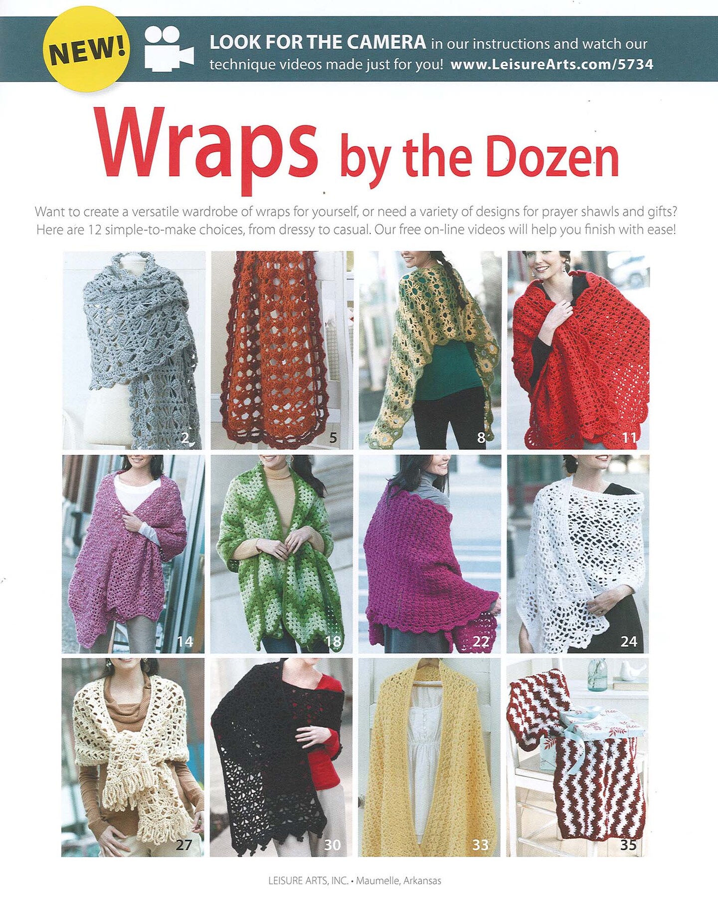 Leisure Arts Wraps By The Dozen Crochet Book