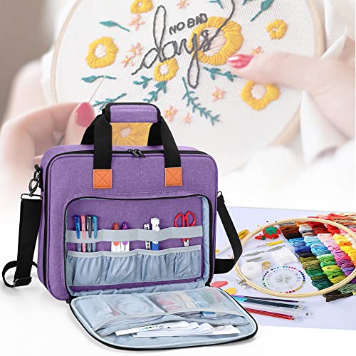 Luxja Embroidery Project Bag, Embroidery Kits Storage Bag (Bag Only), Purple
