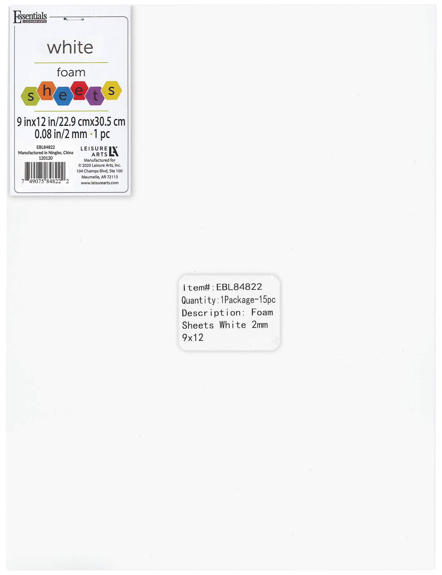 Essentials By Leisure Arts Arts Foam Sheet 9x12" 2mm White 15pc
