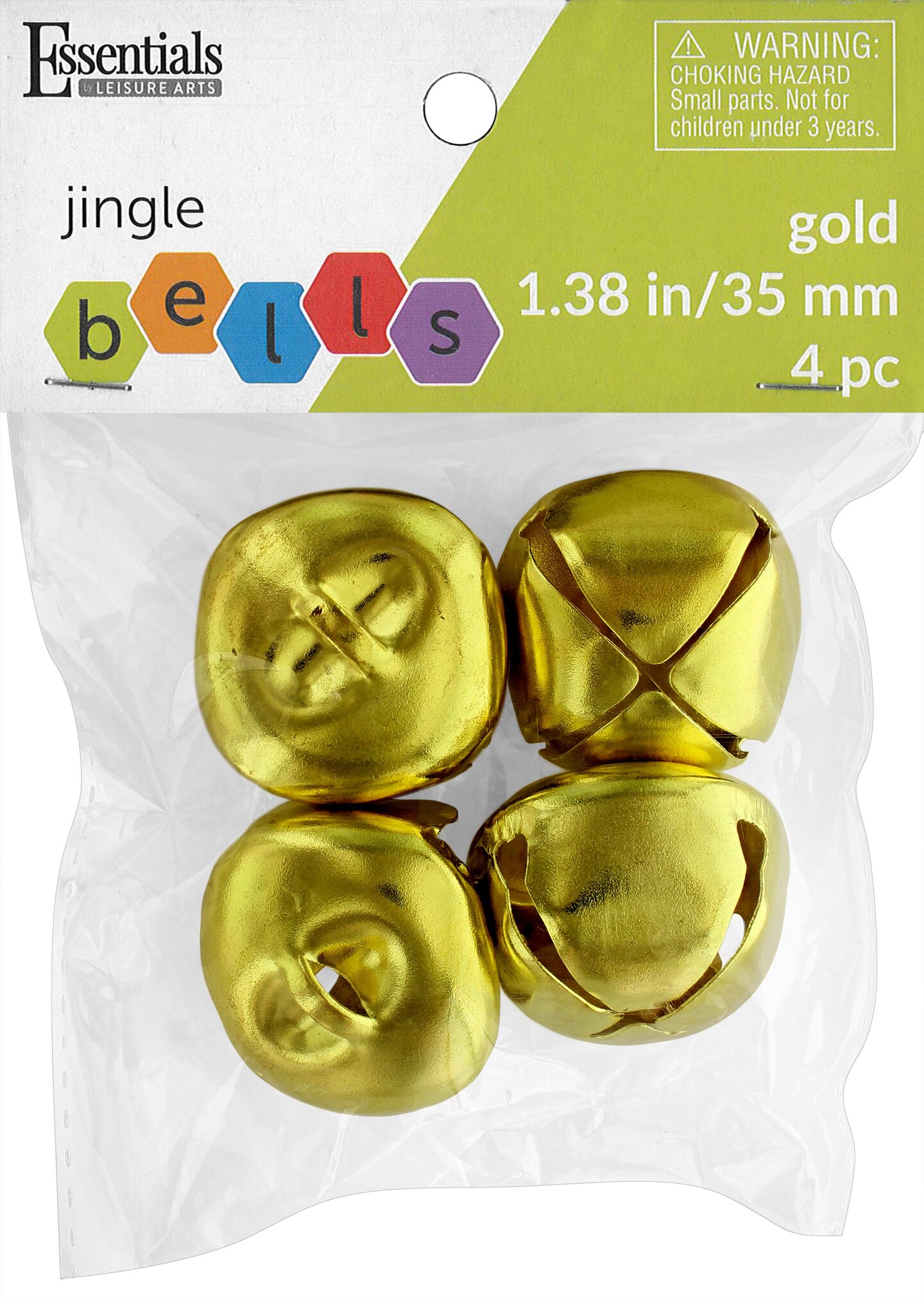 Essentials By Leisure Arts Arts Jingle Bells 35mm Gold 4pc
