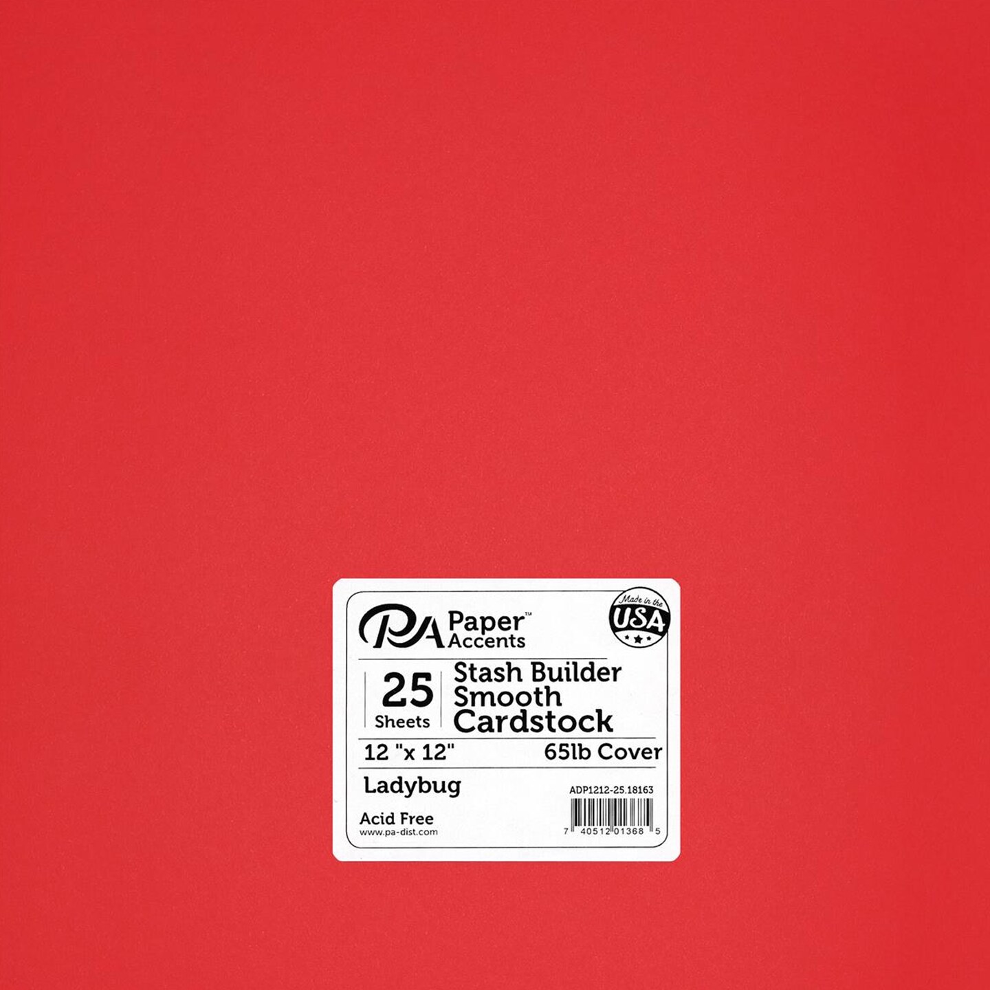 PA Paper Accents Smooth Cardstock 12� x 12� Ladybug, 65lb colored cardstock paper for card making, scrapbooking, printing, quilling and crafts, 25 piece pack