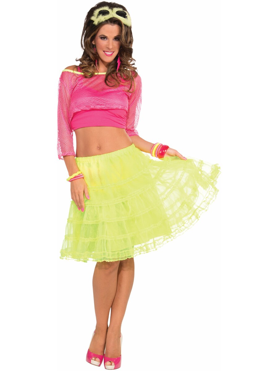 Women's 80s Neon Yellow Costume Bustle Tu Tu Burlesque Lace Tutu Skirt