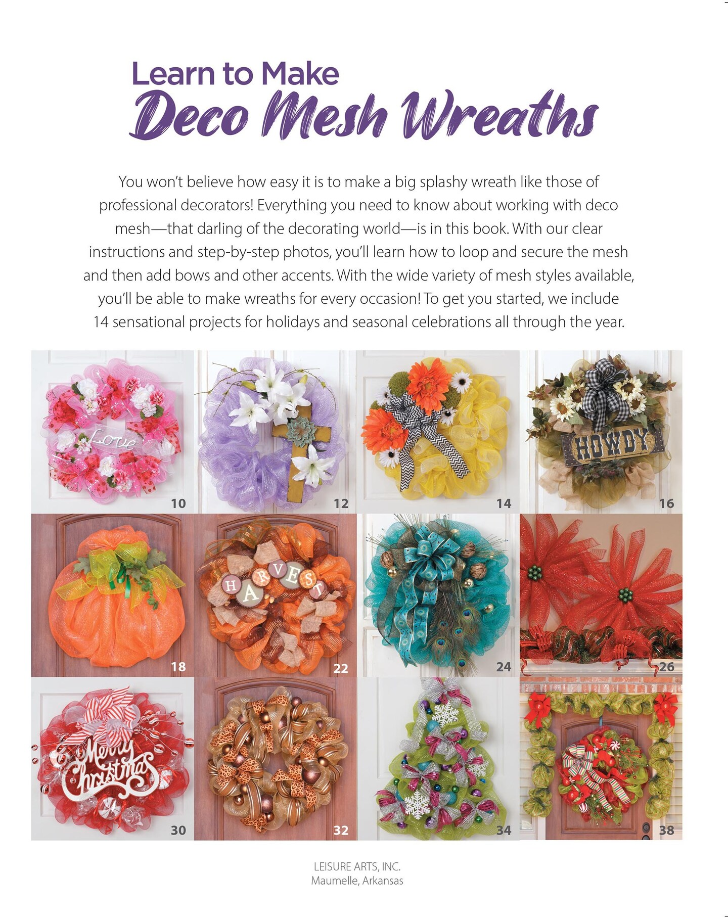 Leisure Arts Learn To Make 12 Deco Mesh Wreaths Crafting Book