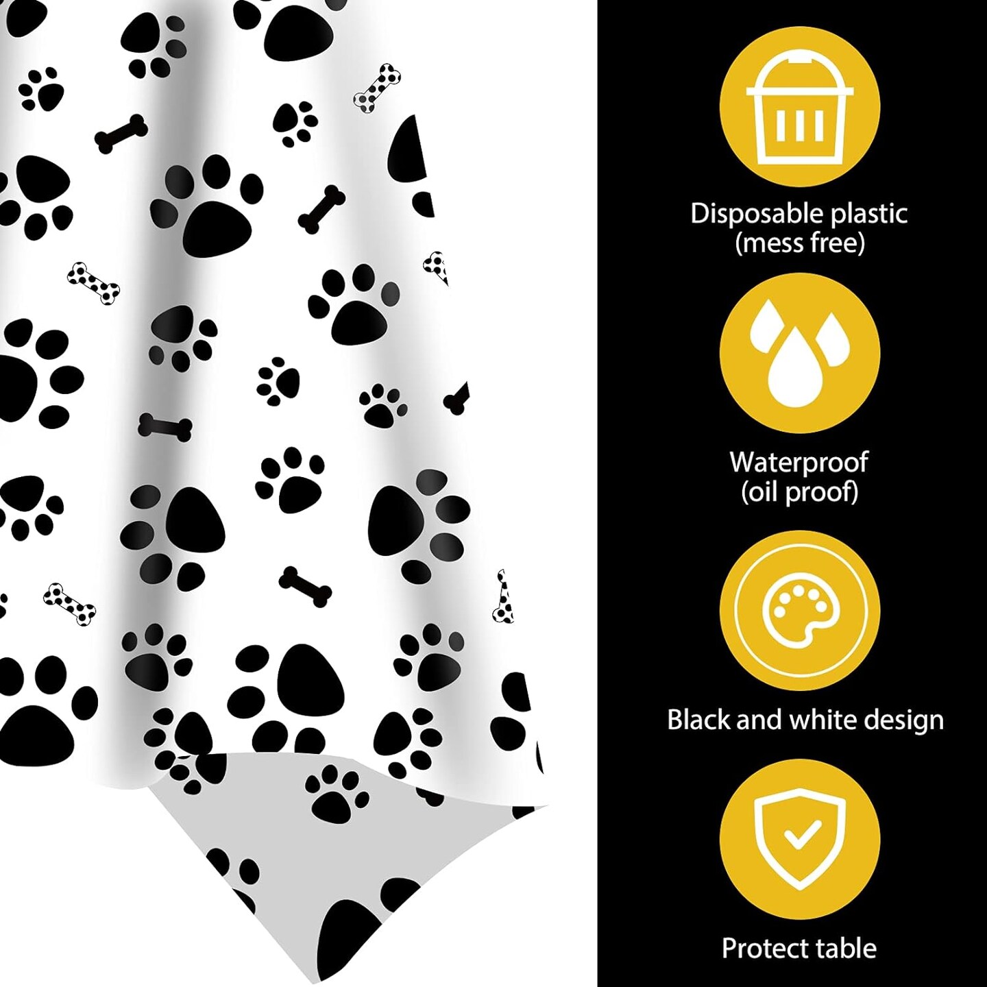 3 Pack Puppy Dog Pet Paw Print Plastic Tablecloth Table Cover,Large Paw Print and Bone Sign Plastic Disposable Rectangle Table Cover for Pet Dog Themed Birthday Party Decorations,54x108 inch