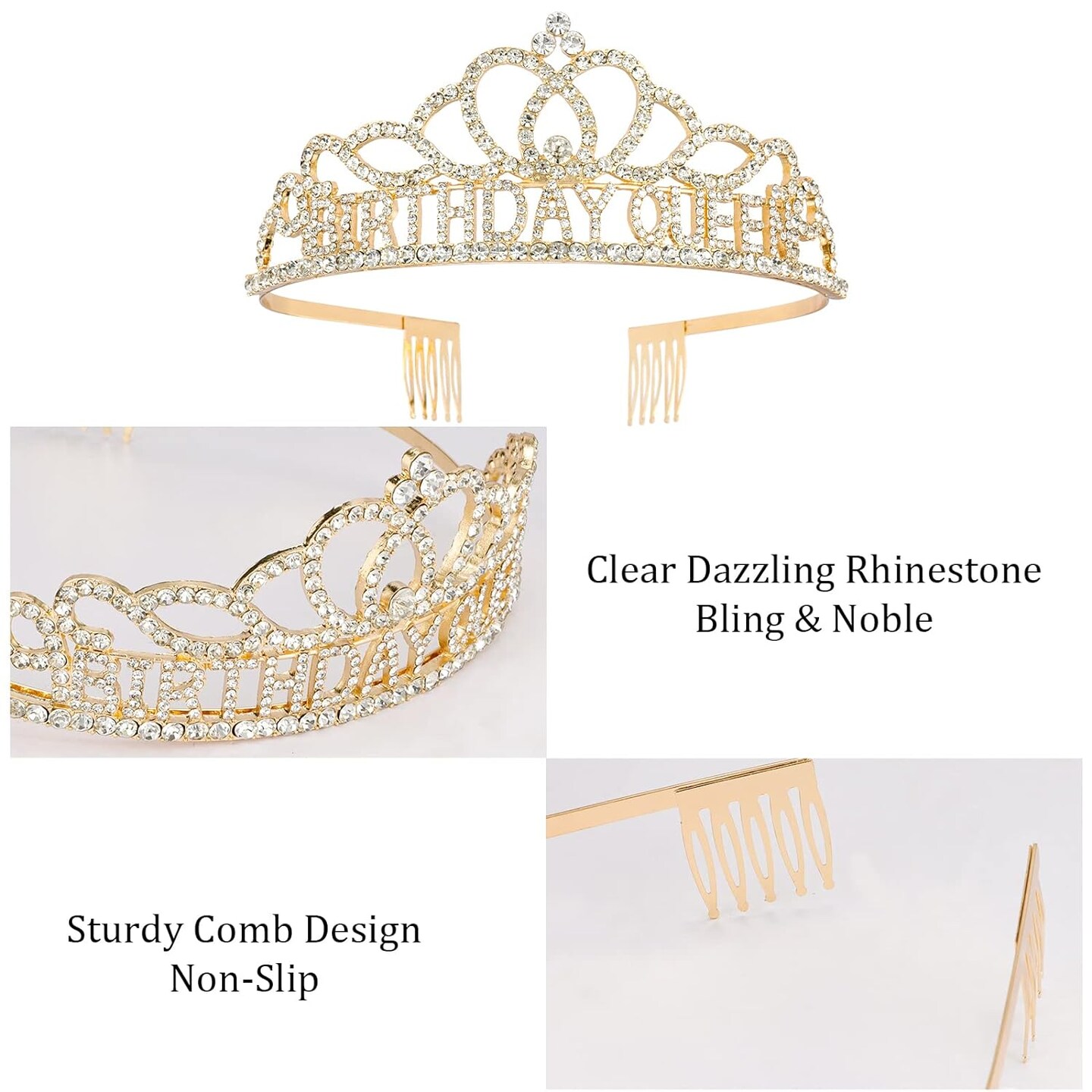 Gold Birthday Crowns for Women Birthday Queen Sash and Tiara for Women Gold Birthday Party Decorations for Women Birthday Sash and Crown for Women