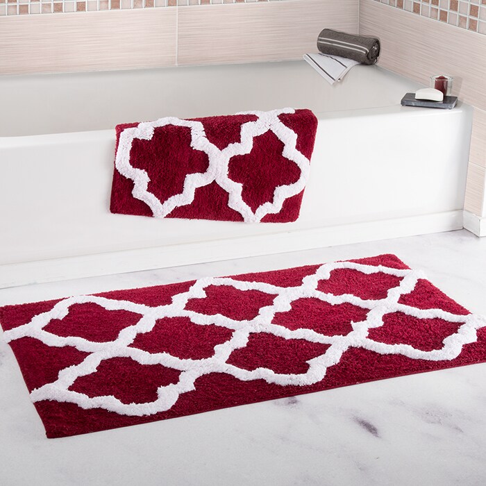 Lavish Home Burgundy 100% Cotton 2 Piece Trellis Bath Mat Set Large Small