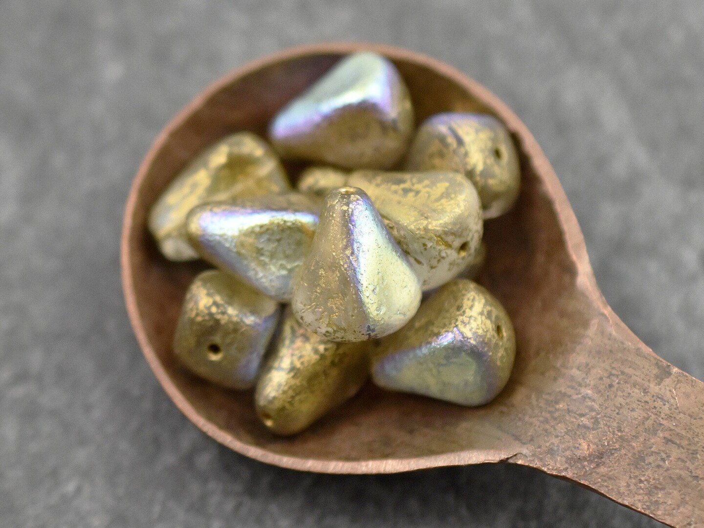 *12* 13x12mm Gold Washed Etched Crystal AB Vintage Style Drop Beads