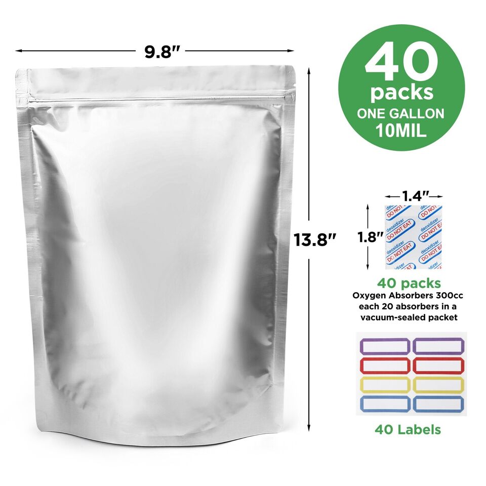 40 PCS 1 Gallon Mylar Bags for Food Storage