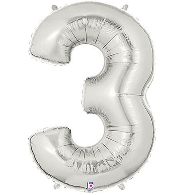34&#x22; Megaloon Silver Number 3 Foil Balloon