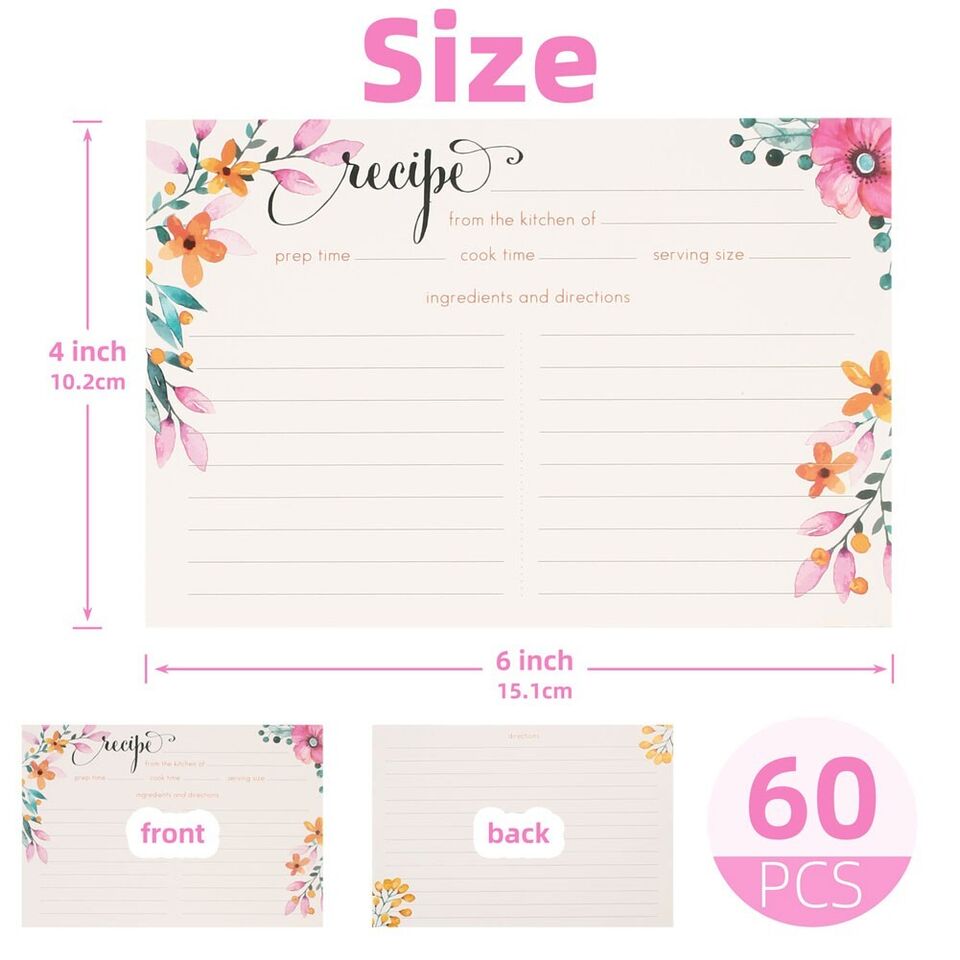 60 PCS 4x6&#x22; Colorful Double Sided Kitchen Recipe Cards