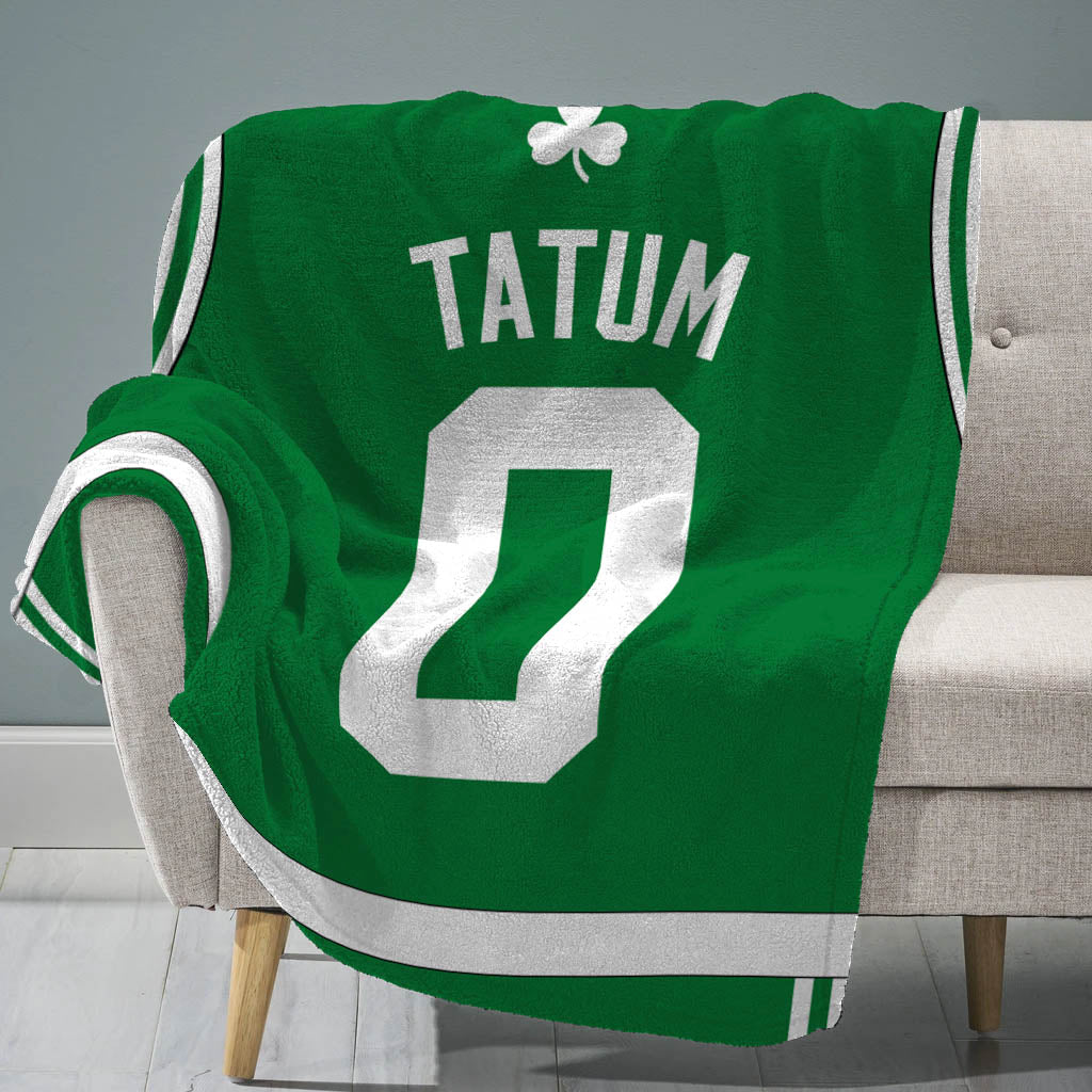 Sleep Squad Boston Celtics Jayson Tatum 60” x 80” Raschel Plush Jersey Basketball Blanket