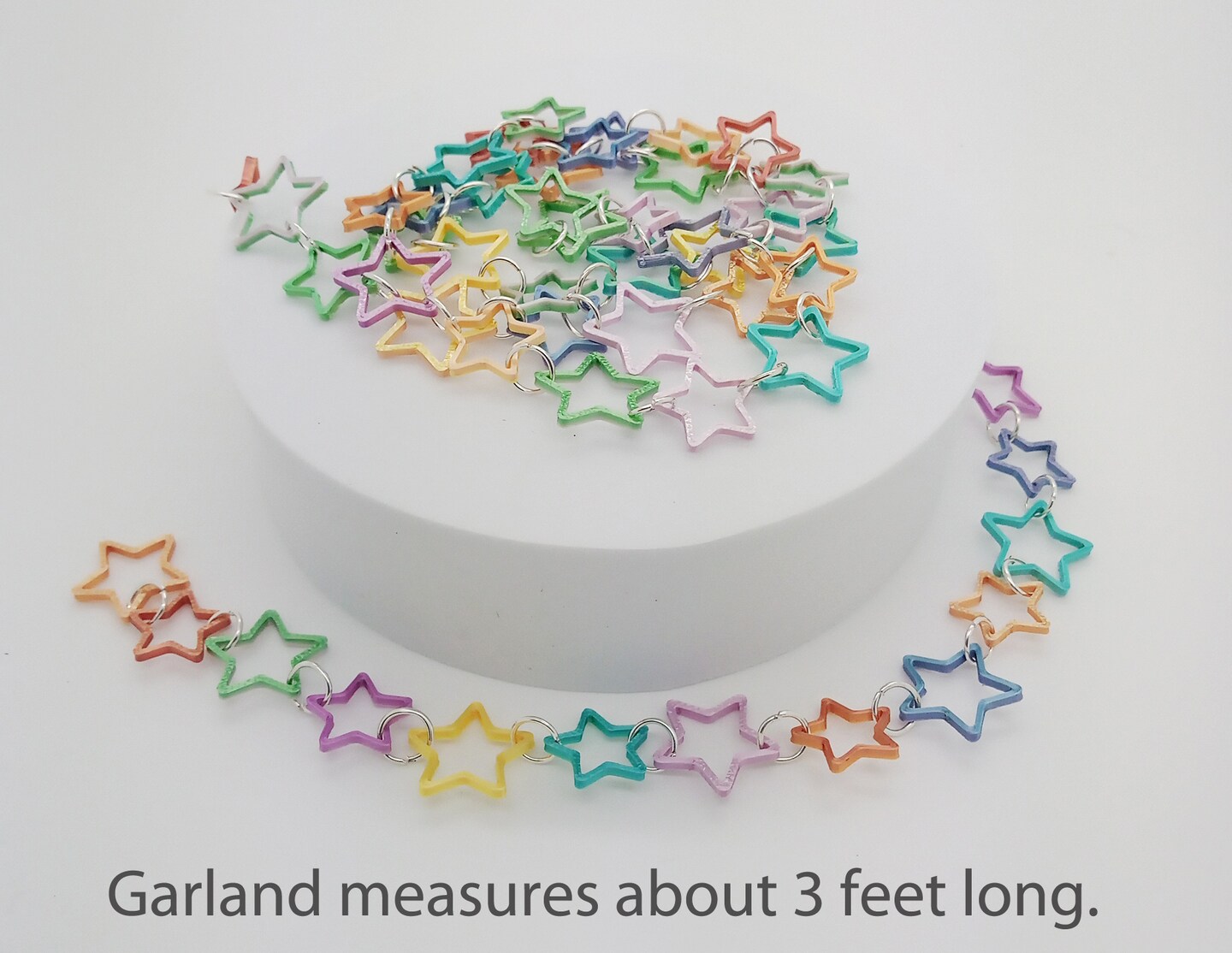 Garland for Miniature Christmas Trees, Pastel Rainbow Stars, 3 feet long, Adorabilities