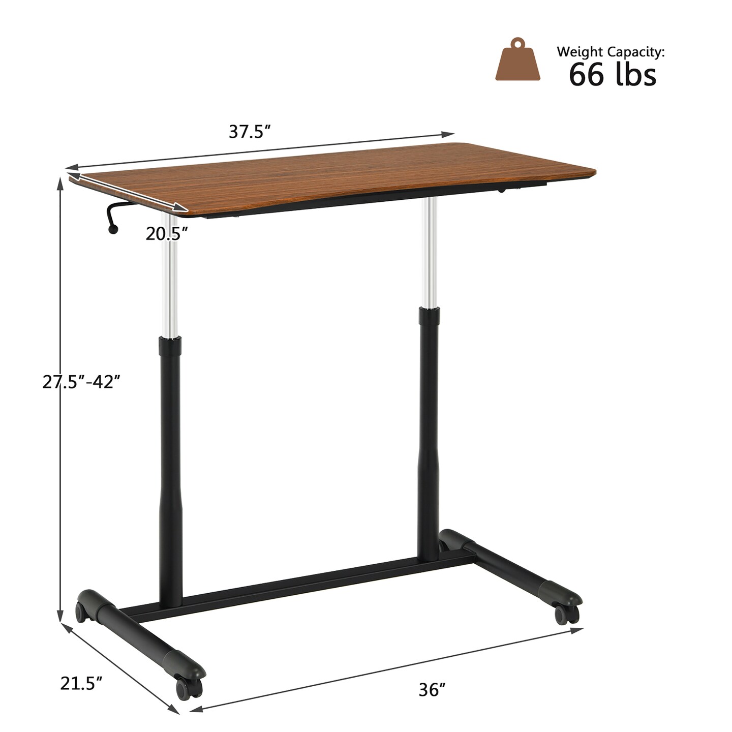 Goplus Height Adjustable Computer Desk Sit Stand Rolling Notebook Table Natural\Brown\Black