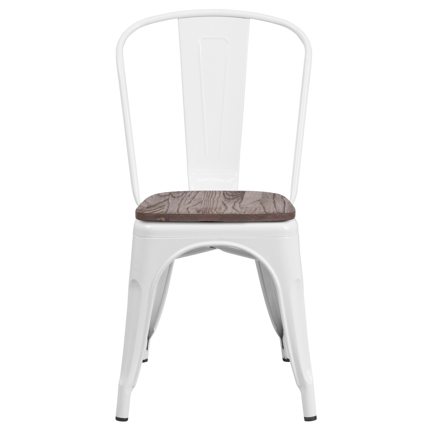 Merrick Lane Amsterdam Series Dining Chair - Blue Metal Frame - Textured Wooden Seat - Slatted, Curved Back