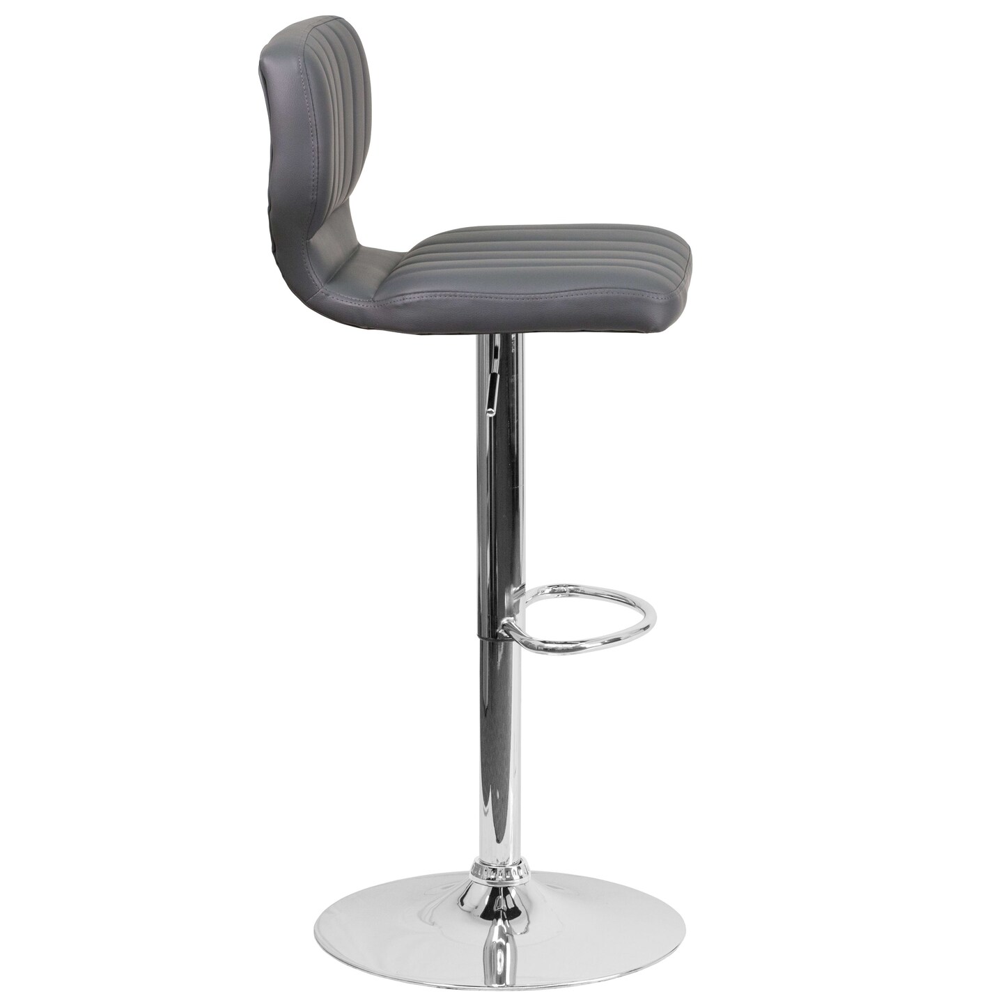 Merrick Lane Set of Two Swivel Bar Stools with Vertical Stitched Back and Adjustable Chrome Base with Footrest