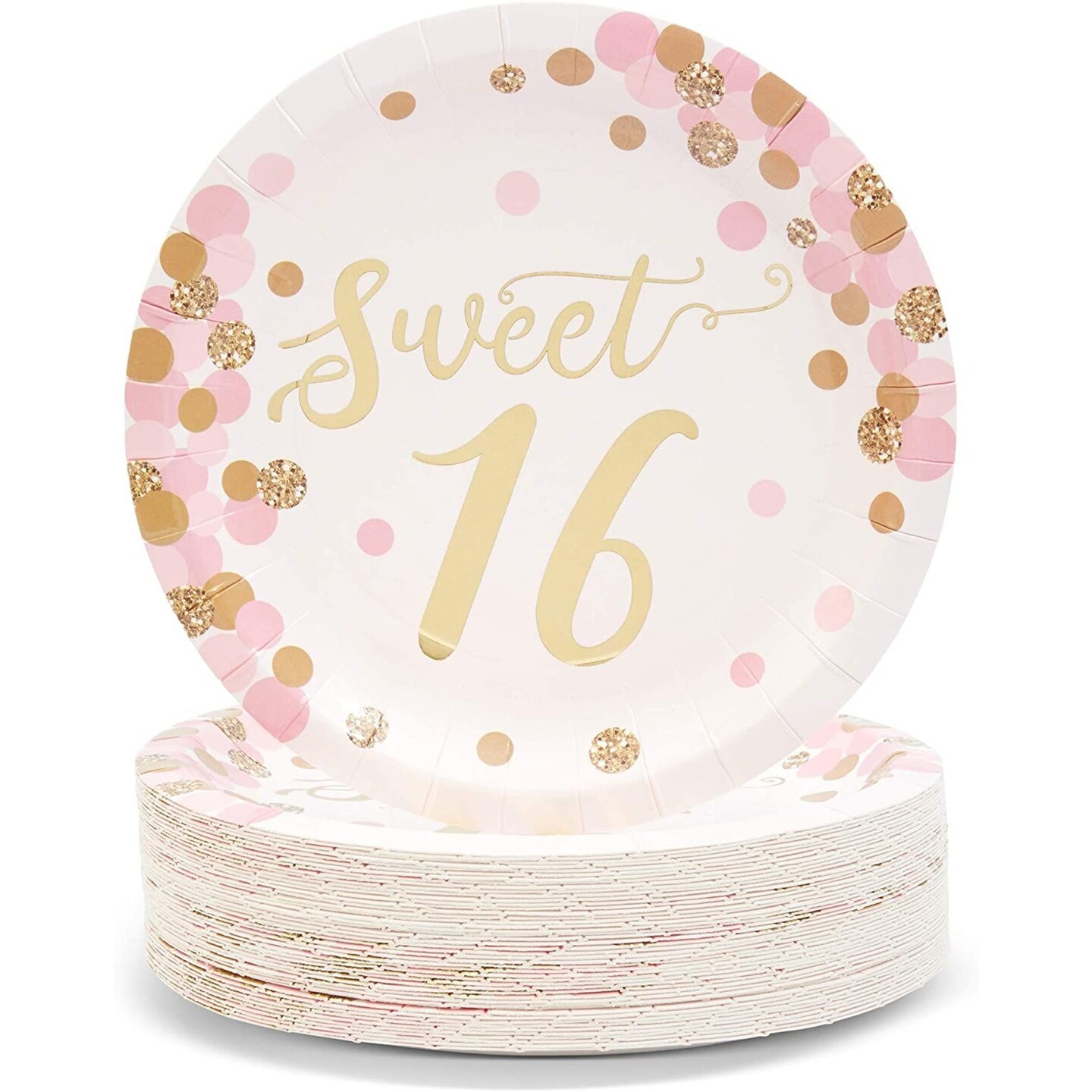 48-Pack Sweet 16 Party Paper Plates, Rose Gold 16th Birthday Supplies (7 in)