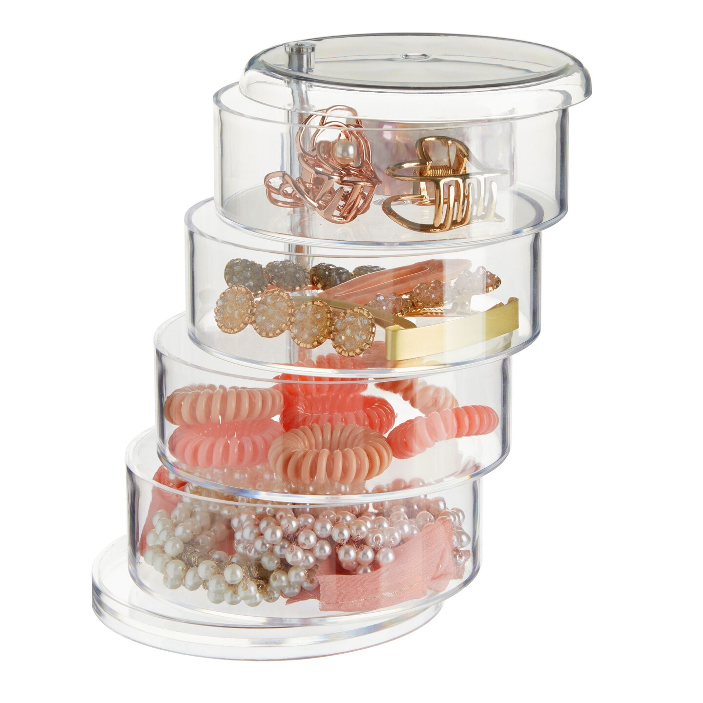 4-Tier Clear Plastic Jewelry Storage Box, Stackable Hair Accessories Organizer for Girl&#x27;s Hair Ties, Clips, Bows (4.5 x 6.9 In)