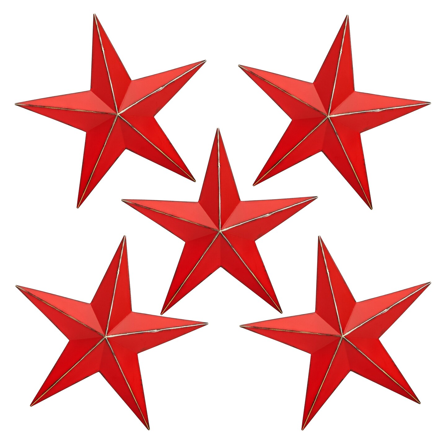 5 Pack Texas Star Rustic Metal Outdoor Wall Home Decor for Patio, Porch, Garden (Red, 12 x 12 In)