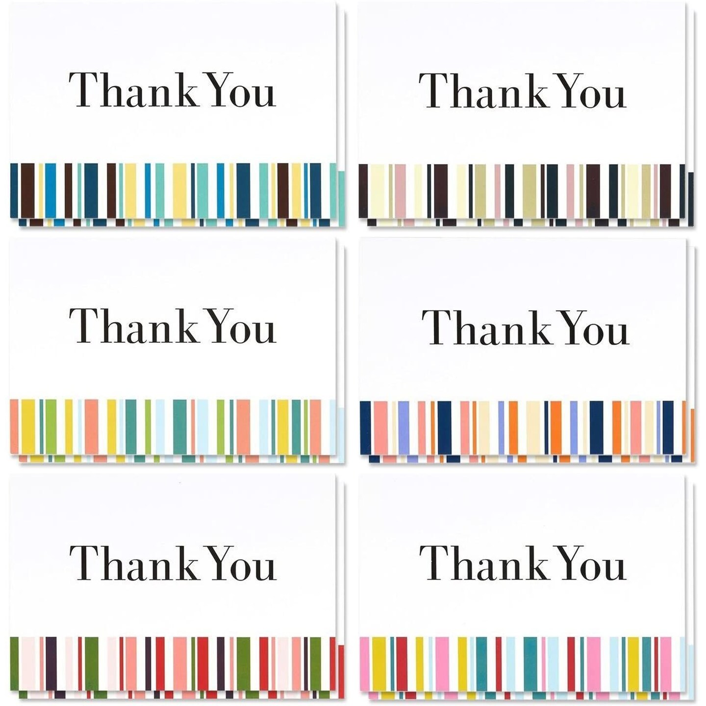 Blank Thank You Cards and Envelopes, 6 Striped Designs (4 x 6 In, 48 Pack)