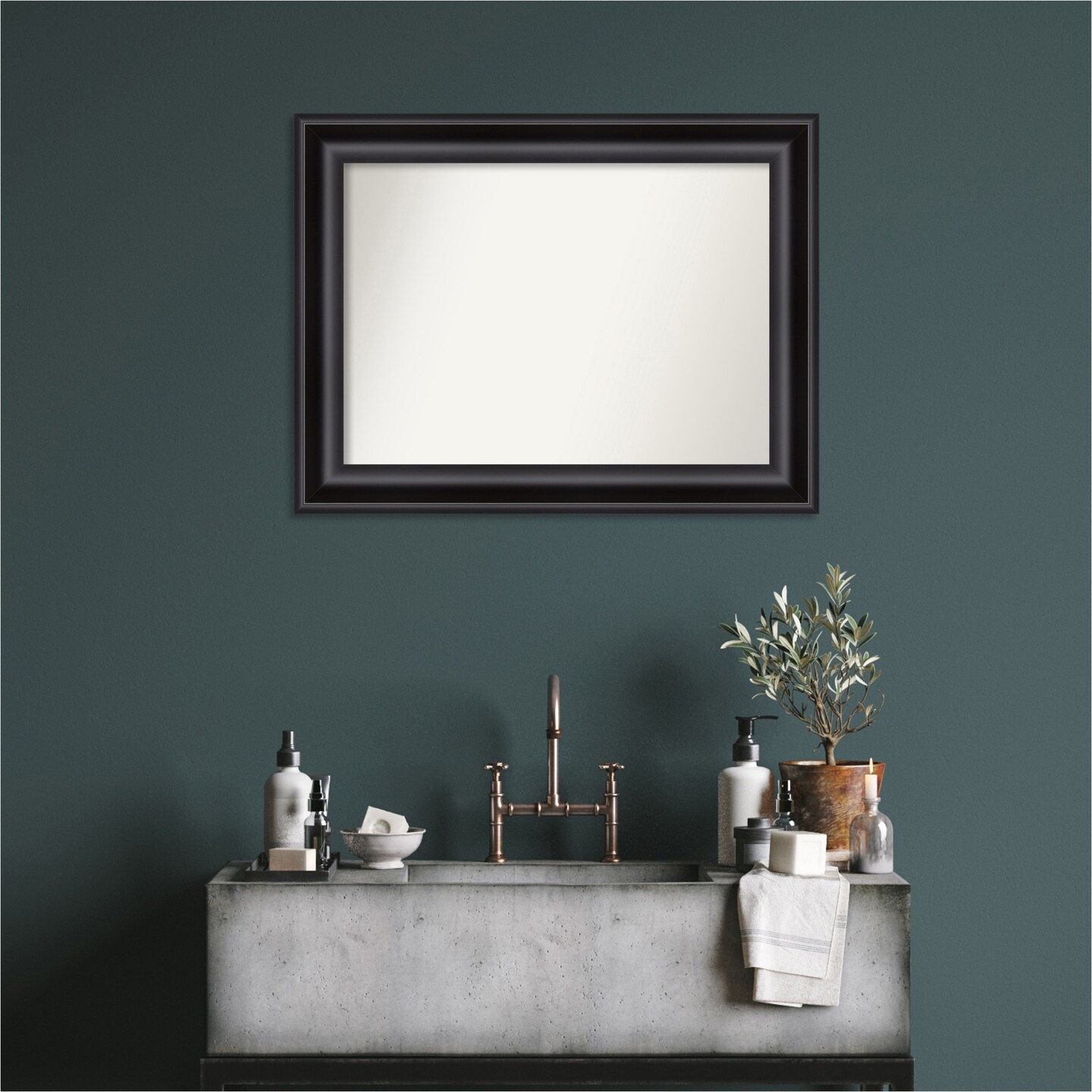 Grand Black Non-Beveled Custom Framed Bathroom Vanity Wall Mirror
