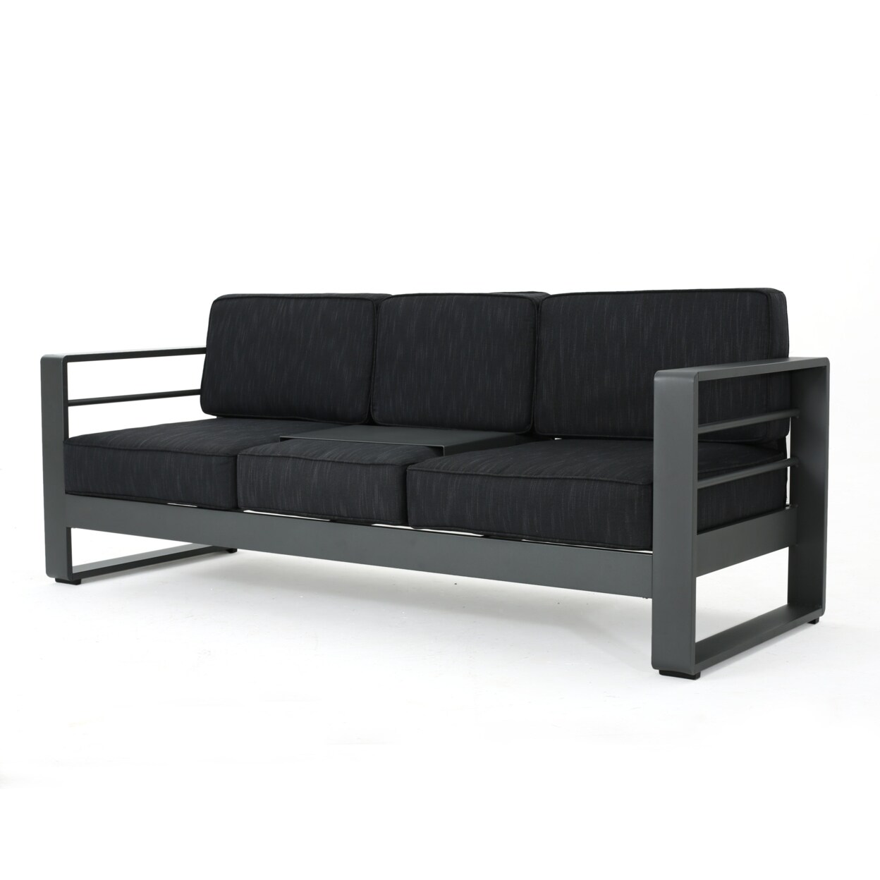 GDFStudio Crested Bay Outdoor Gray Aluminum Sofa Couch with Water Resistant Cushions