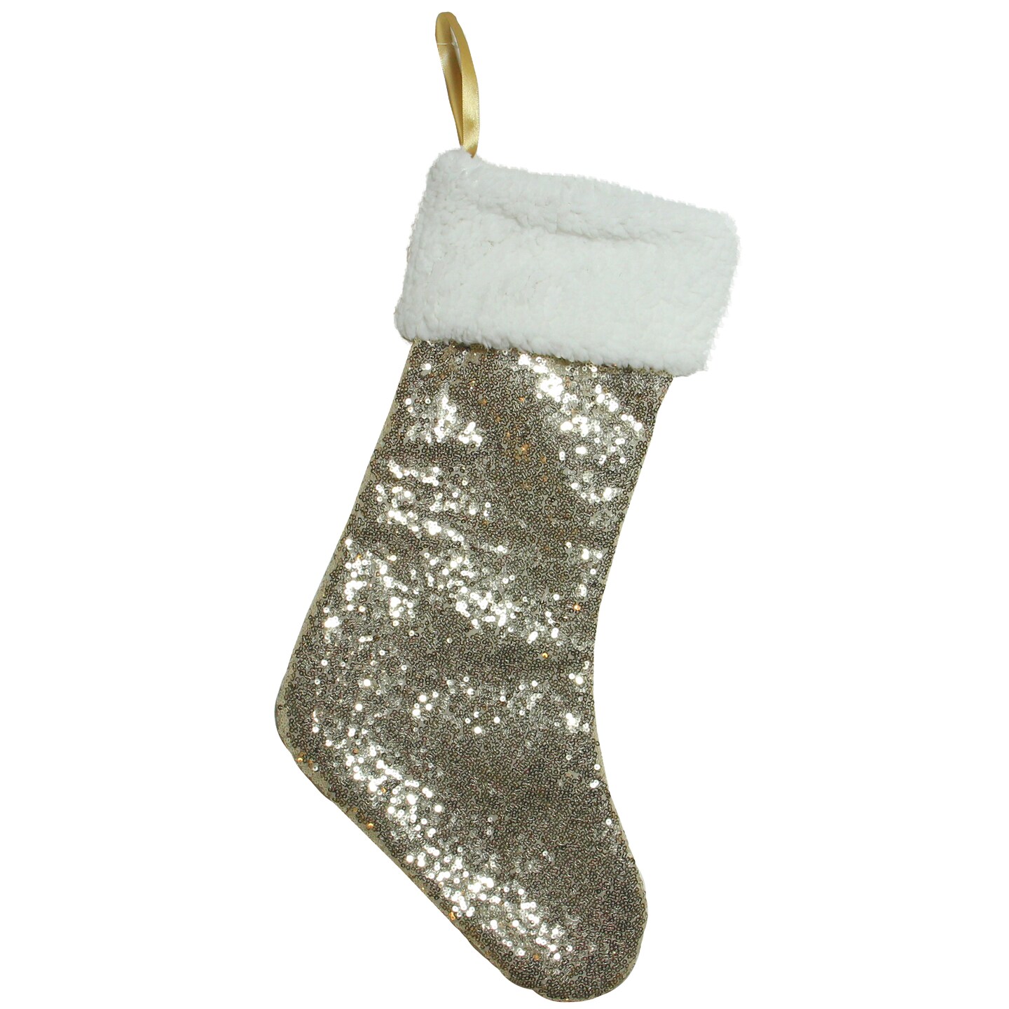 Northlight 18" Gold Paillette Sequins Christmas Stocking with High Pile Fleece Cuff