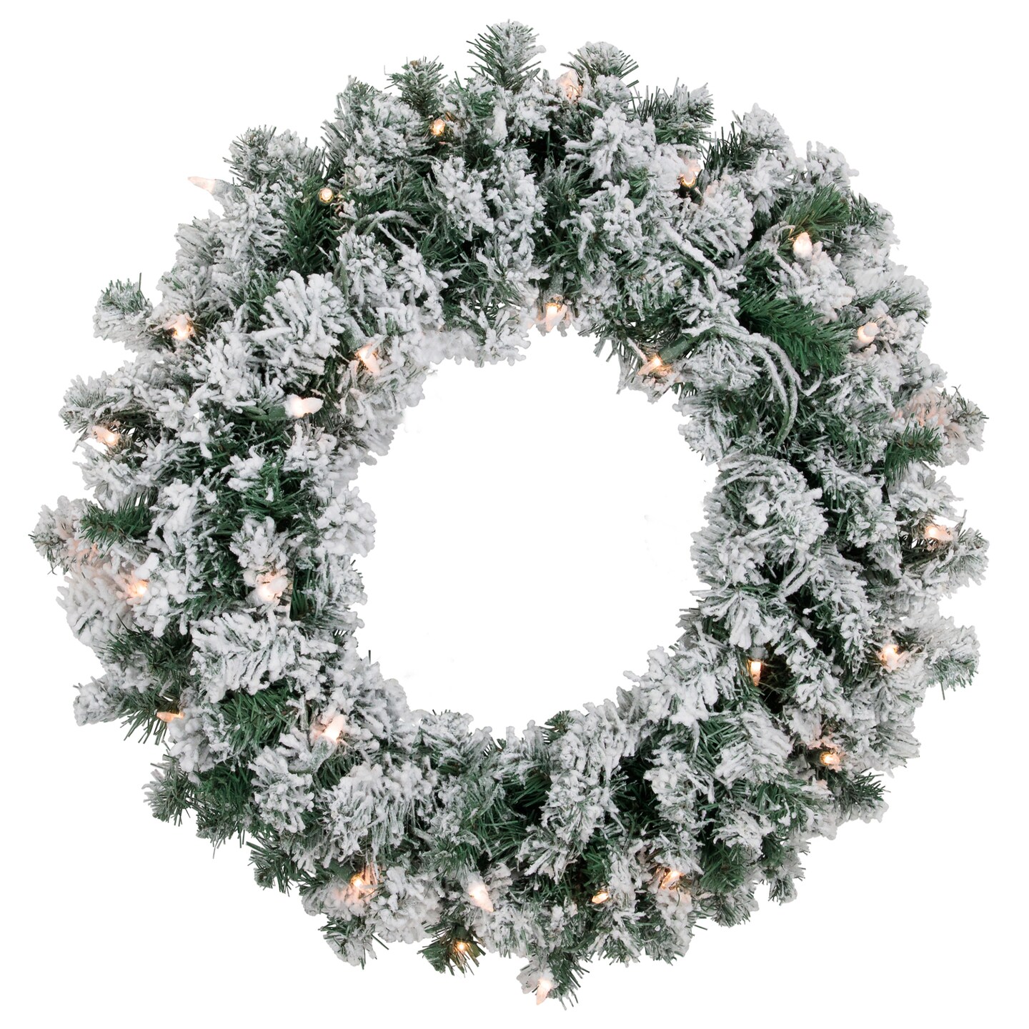 Northlight Pre-Lit Flocked Snow White Artificial Christmas Wreath, 24-Inch,  Clear Lights